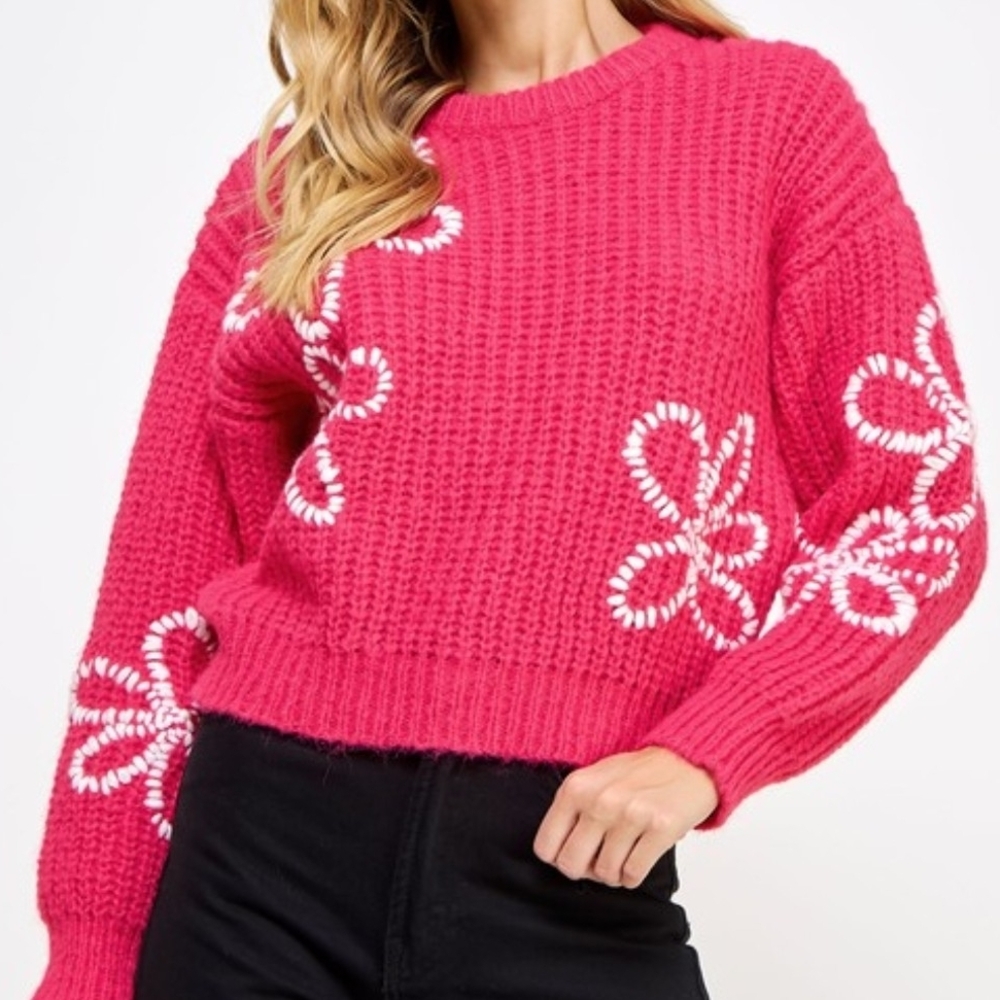 Pink Floral Knit Sweater